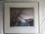 aquatint knotwilg aan plas' ingelijst France Hilon, Ophalen