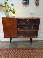 Vintage wandkast met vitrine jaren 60 highboard, Ophalen of Verzenden, Zo goed als nieuw