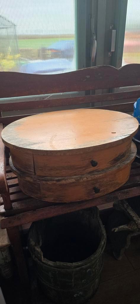 Oude houten Franse toonbank doos met lade, 2 stuks, Antiek en Kunst, Curiosa en Brocante, Ophalen of Verzenden