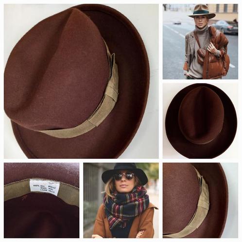 Zgan 100% bruine wollen hoed, Kleding | Dames, Hoeden en Petten, Zo goed als nieuw, Hoed, One size fits all, Ophalen of Verzenden