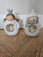 Kerstbeeldjes Engel & Sneeuwpop, Ophalen, Kunststof, Zo goed als nieuw, Grijs
