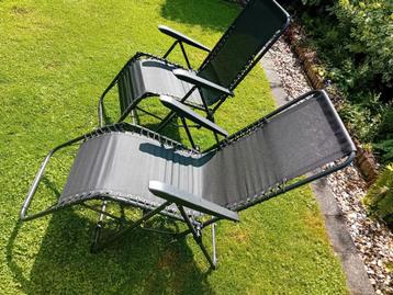 Relaxstoel, tuinstoel, campingstoel, klapstoel 2x, zwart beschikbaar voor biedingen