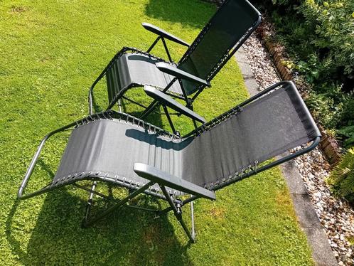 Relaxstoel, tuinstoel, campingstoel, klapstoel 2x, zwart, Tuin en Terras, Tuinstoelen, Zo goed als nieuw, Kunststof, Verstelbaar