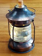 Vintage Koperen Scheepslantaarn met Muziekdoos, Gebruikt, Vintage, Ophalen of Verzenden, Glas