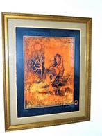 Labadang gelimiteerde printlithografie paarden in landschap., Ophalen