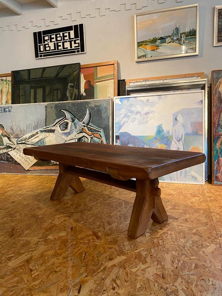 Massief Eiken Salontafel - Midcentury Brutalistisch, Huis en Inrichting, Tafels | Salontafels, Gebruikt, 50 tot 75 cm, 150 tot 200 cm