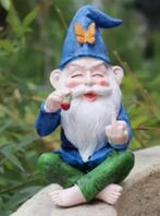 Prachtig tuinbeeld Rokende Kabouter blauw (15cm), Ophalen of Verzenden, Nieuw