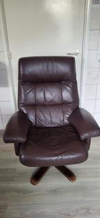 Bruine lederen relax fauteuil , relax stoel, Ophalen, Gebruikt, Minder dan 75 cm, Leer