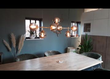 Design hanglamp messing met smoke glazen bollen beschikbaar voor biedingen