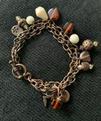 Vintage bronzen armband  glas tijgeroog enz drie strengen, Overige materialen, Gebruikt, Overige kleuren, Ophalen of Verzenden