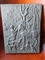 Antiek Tinnen Wandpaneel Jachttafereel, Ophalen of Verzenden