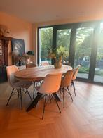 Mango houten eettafel ovaal 200x100 kruispoot zwart metaal, Ophalen, 100 tot 150 cm, 200 cm of meer, Zo goed als nieuw