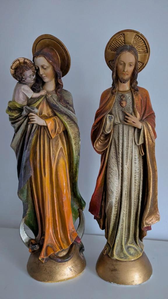 Twee oude religieuze beelden 56 cm, Antiek en Kunst, Antiek | Religie, Ophalen of Verzenden