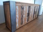 Industrieel Dressoir Massief Teakhout / Metaal Novara, Huis en Inrichting, Kasten | Dressoirs, Ophalen, Met deur(en), Zo goed als nieuw
