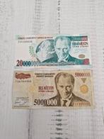 Turkije Biljetten Set - 5 & 20 Miljoen Lira, Postzegels en Munten, Ophalen of Verzenden, Setje