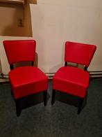 Rood leren eetkamerstoelen, 3 stuks. Als nieuw!, Ophalen, Drie, Hout, Zo goed als nieuw