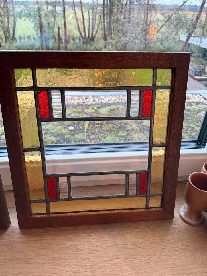 Origineel glas in lood jaren 30, 3 stuks, Antiek en Kunst, Antiek | Wandborden en Tegels, Ophalen