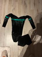 Turnpakje zwart groen velours 128, Sport en Fitness, Turnen, Zwart, Zo goed als nieuw, Turnpak(je), Kindermaat 122 t/m 140
