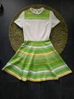 Vintage jaren 70 jurk, wit, groen, geel gestreept, maat M, Kleding | Dames, Maat 38/40 (M), Verzenden, Zo goed als nieuw, Vintage