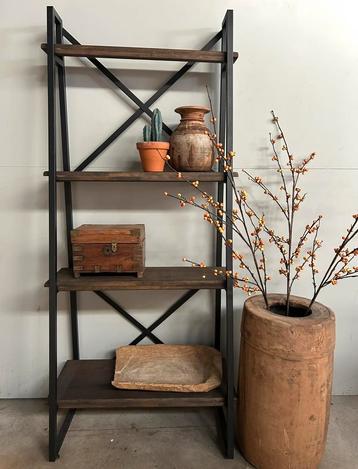 Hangkast Boekenrek Ladderrek Bruin Hout Metaal