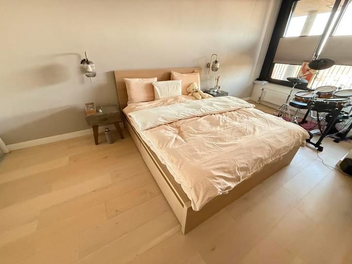 Bed MALM van IKEA met opberglades, Huis en Inrichting, Slaapkamer | Bedden, Gebruikt, Tweepersoons, 160 cm, 200 cm, Hout, Beige