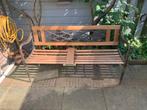 Houten bankje met gietijzeren poten en tafelblad, Ophalen, Gebruikt, Hout