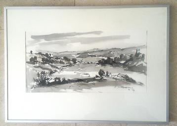 Heuvellandschap met brug 1969 - Jan Korthals 1916-1972 beschikbaar voor biedingen
