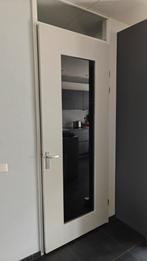 Massive houten stomp deur met getint glas 231.5 x 93, Doe-het-zelf en Verbouw, Deuren en Horren, Ophalen, Gebruikt, 80 tot 100 cm