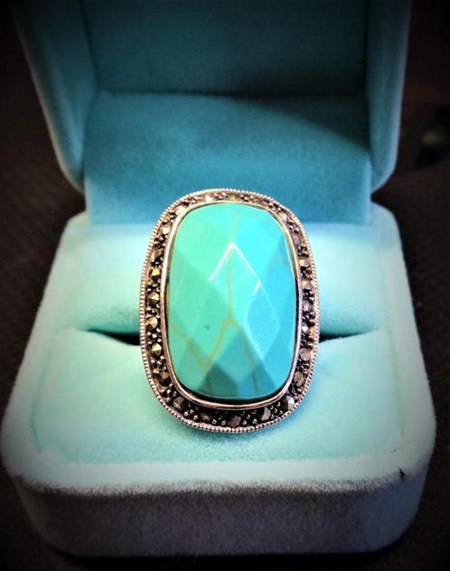 **opheffing**Schitterende ring met turkoois en markasietjes, Sieraden, Tassen en Uiterlijk, Ringen, Nieuw, Dame, 18 tot 19, Blauw