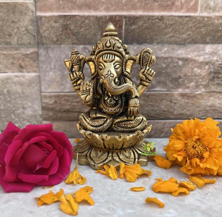 Ganesha Murti Brass 3.5, Huis en Inrichting, Woonaccessoires | Boeddhabeelden, Nieuw, Ophalen of Verzenden
