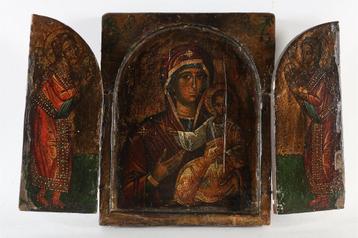 Antiek Zeldzaam Russisch Icoon, 18de eeuw, 30 cm. X 43 cm. beschikbaar voor biedingen