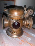 Antieke oude carbid/fietslamp, rood met blauw glas., Antiek en Kunst, Antiek | Lampen, Ophalen of Verzenden