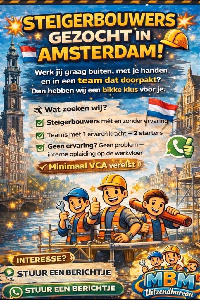 Steigerbouwers gezocht in Amsterdam - Direct starten!, Doe-het-zelf en Verbouw, Steigers, Ophalen of Verzenden