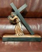 Jezus met kruis -Bronzen ,getekend R. SCALI en Marmer, Antiek en Kunst, Ophalen of Verzenden