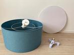 Petrol kleurige Lampenkap met Dimmer & Splitter, Huis en Inrichting, Lampen | Lampenkappen, Ophalen, 25 tot 50 cm, Rond, Zo goed als nieuw
