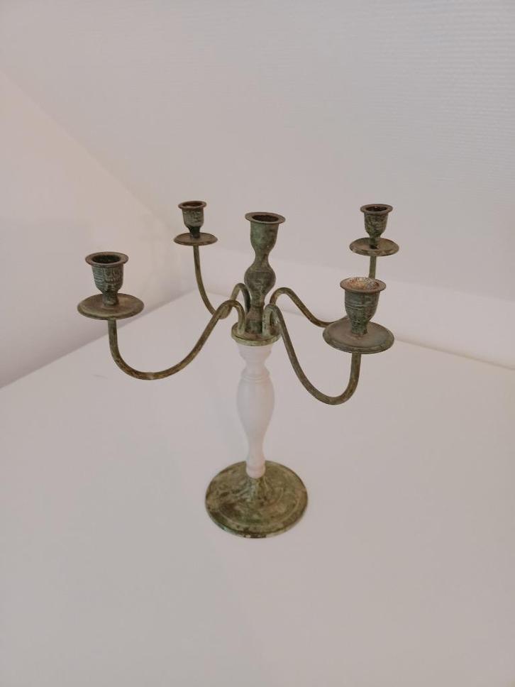 oude metalen kandelaar  grijs groen, Antiek en Kunst, Antiek | Kandelaars, Overige materialen, Ophalen of Verzenden