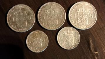 ½ gld Willem III 1868 + ½ gld Wilhelmina 1928 + 3 x 1 gld  beschikbaar voor biedingen