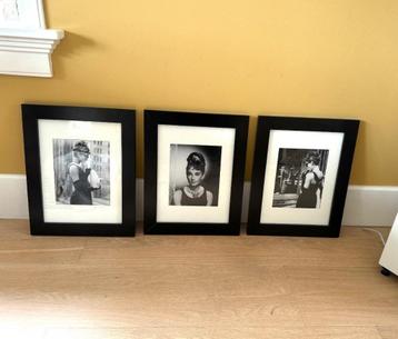 3 x fotolijsten met audrey hepburn zgan chcs zwart hout beschikbaar voor biedingen