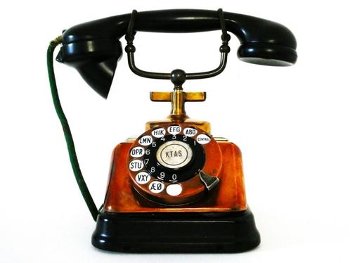 Decoratieve roodkoperen telefoon draaischijf KTAS Denemarken, Antiek en Kunst, Curiosa en Brocante, Ophalen of Verzenden