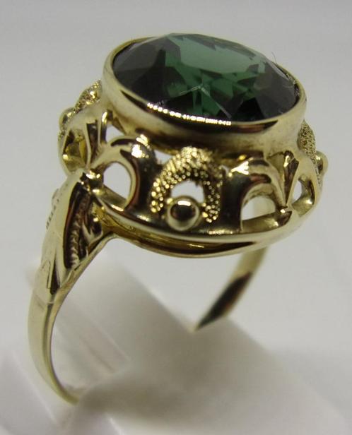 Antieke gouden Art Deco ring met Toermalijn, Sieraden, Tassen en Uiterlijk, Antieke sieraden, Ring, Goud, Met edelsteen, Verzenden