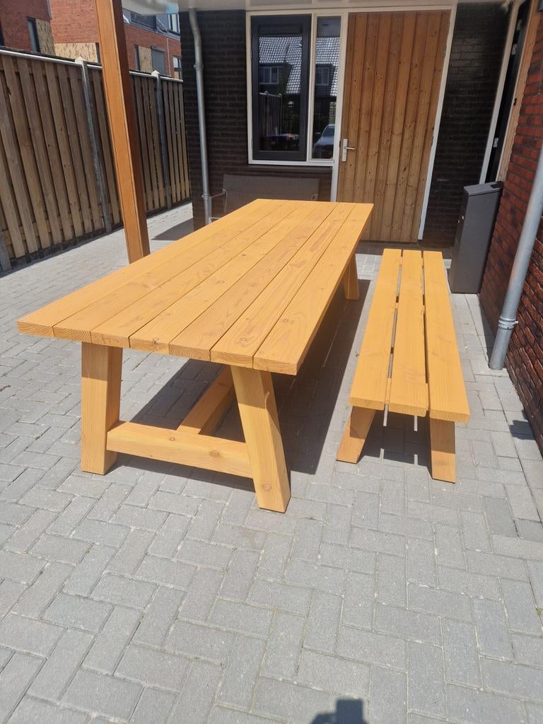 Houten tafel 3 meter + bankje, Tuin en Terras, Tuintafels, Ophalen of Verzenden, Rechthoekig, Hout