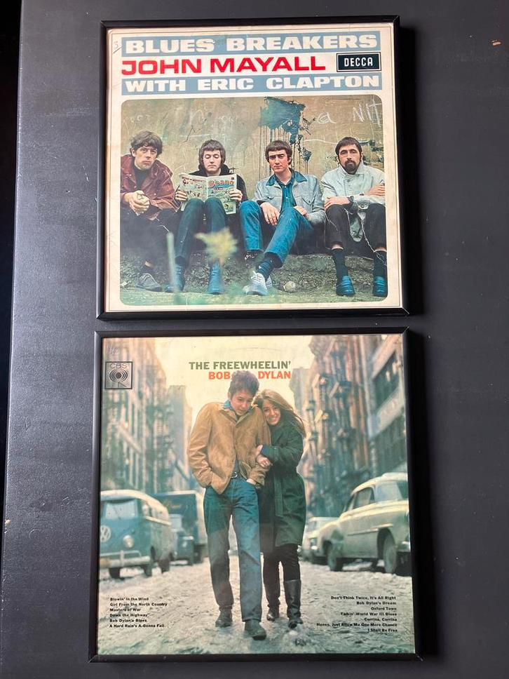 2 fotolijsten met Bob Dylan & John Mayall LP's + GRATIS LP's, Huis en Inrichting, Woonaccessoires | Lijsten, Zo goed als nieuw