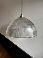 Vintage glazen holophane ronde hanglamp streep ribbel glas, Ophalen of Verzenden, Glas, Minder dan 50 cm