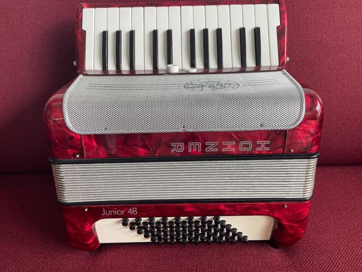 Z.g.a.n. kleine duitse Hohner Junior accordeon .48bas.Licht, Muziek en Instrumenten, Accordeons, Zo goed als nieuw, Toetsaccordeon