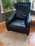 Zwart leren vintage design fauteuil Molinari, Ophalen, Gebruikt, Leer, 50 tot 75 cm