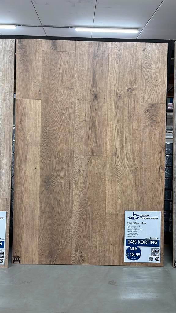 Puur natuur eiken laminaat actie, Huis en Inrichting, Stoffering | Vloerbedekking, Nieuw, Laminaat, 75 m² of meer, Ophalen of Verzenden