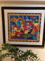 Ingelijst Schilderij met Abstracte Figuren, Antiek en Kunst, Ophalen of Verzenden