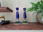 Vintage kandelaars keramiek blauw groen, Overige materialen, Ophalen of Verzenden, Zo goed als nieuw, Groen