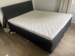 Boxspring 160x200 met gestoffeerd hoofdbord antraciet, Ophalen, Strak, Gebruikt, Zwart