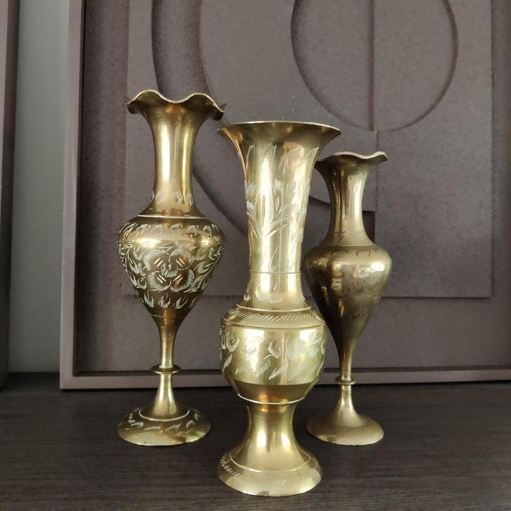 Antieke messing vaasjes - vaas, Huis en Inrichting, Woonaccessoires | Vazen, Ophalen of Verzenden